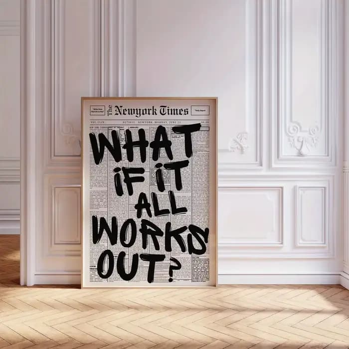 1 affiche moderne - "Quelle si tout va bien?" Citation positive noire imprimée sur fond de journal, affiche décorative