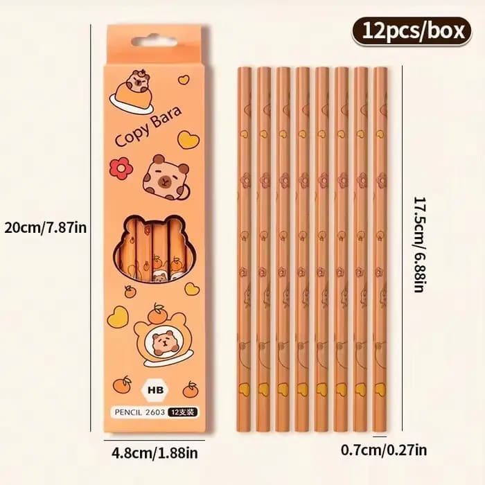 Ensemble de crayons Kawaii Capybara 12 pièces – Crayons à dessin non pointus, cadeau parfait pour les étudiants