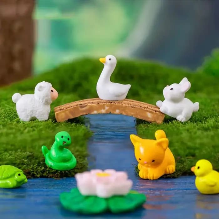 Animaux de la Zodiaque Mignons et Réalistes Faits à la Main : Chat, Canard, Mouton, Écureuil, Grenouille, Tortue – Ornements de Micro-Paysages