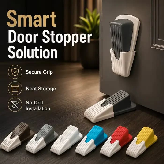 Cale de porte avec support adhésif, poignée antidérapante côtelée, butée de porte compacte pour chambre, salle de bain et bureau