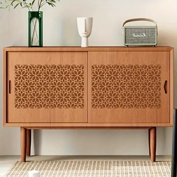 Pochoir PET géométrique floral – Motif floral réutilisable pour murs, meubles et tissus