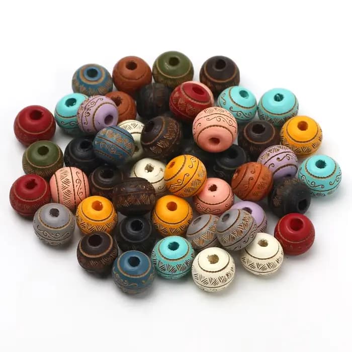 Perles rondes tendance avec motifs colorés, 10mm, 10 pièces, en bois naturel, pour bricolage, fabrication de bijoux, accessoires