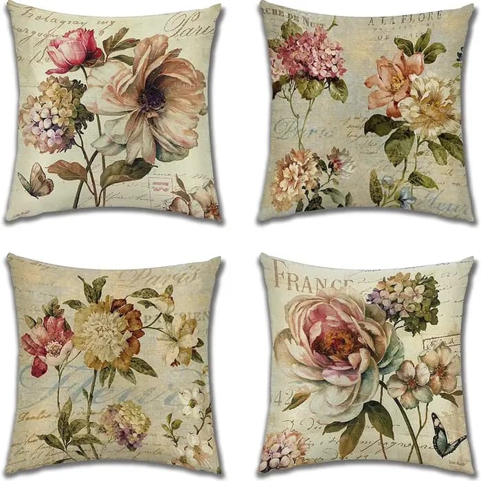 Housse de coussin en lin, taie d'oreiller à fleurs Vintage américaines, pour canapé, salon, chambre à coucher, décoration de maison, 40x40 45x45 50x50 60x60