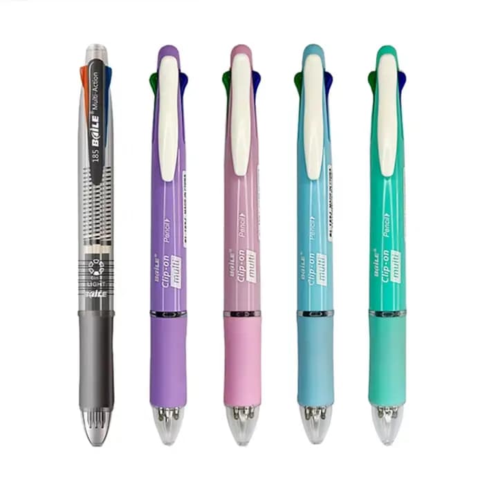 Stylos à bille multicolores Kawaii 5 en 1, avec recharges, ensemble de 4 stylos à bille de couleur et crayon mécanique, stylo multifonction