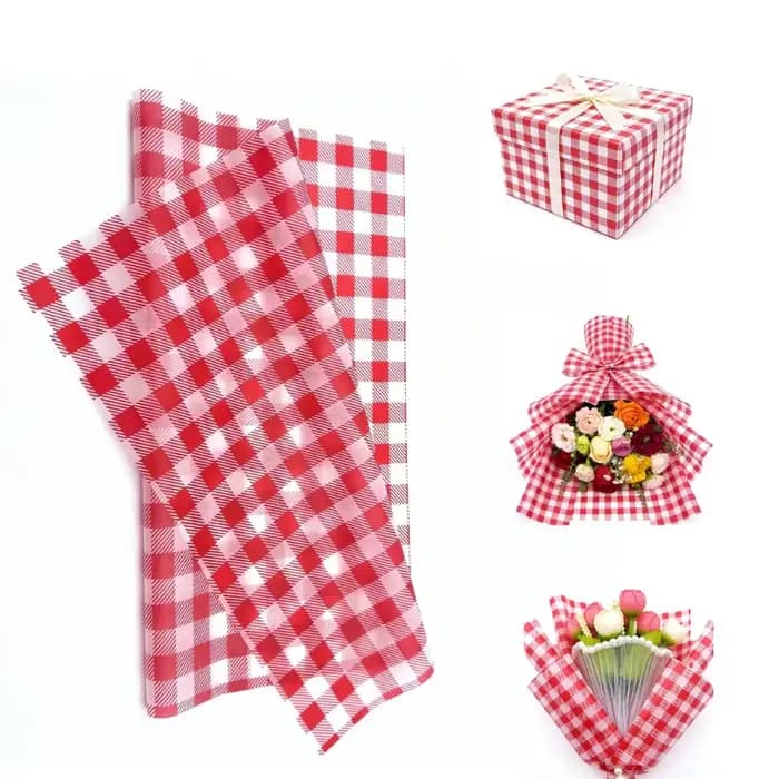Papier de soie à carreaux rouges, 30/50 feuilles - 35x50cm, papier d'emballage pour bouquets, papier de soie à carreaux rouges et blancs, adapté pour V