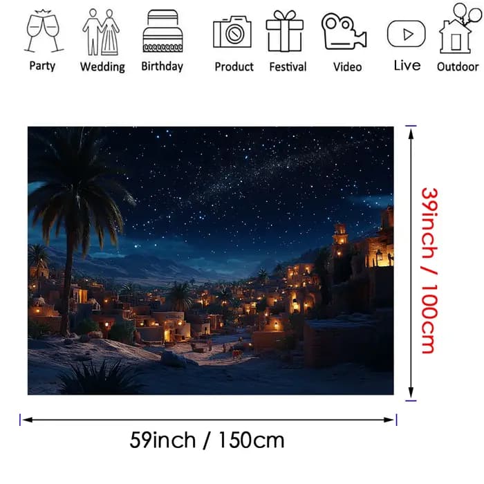 Fond de scène de la nativité - Starry Night Manager et Bethlehem Village, polyester, décorations de Noël et religieuses