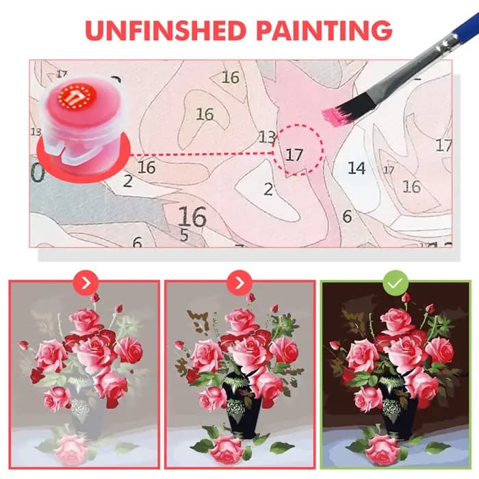Peinture à l'huile par numéros, dessin de fleurs rouges sur toile, feuilles, image murale, Art peint à la main, bricolage pour décoration de maison pour adultes