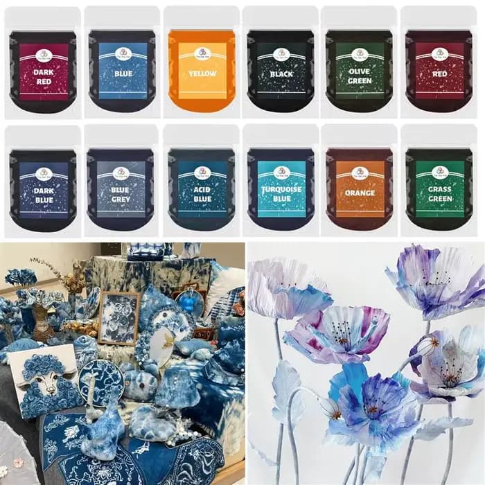 10g 24 couleurs Noir Teintures pour tissus noirs Matériel de teinture tie-dye fait main Agent colorant pour vêtements Pigment pour coton, lin, jeans, toile