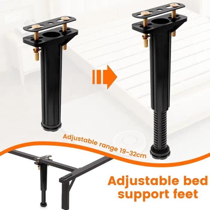 6 pièces Pieds de support télescopiques améliorés et réglables pour sommier, support de charge pour le bas du lit, pieds de support pour lattes centrales du cadre