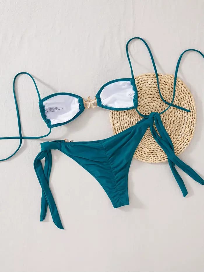 Sexy rouge Bikini 2025 femmes noir métal évider étoile de mer Push Up pansement string maillot de bain plage maillot de bain maillots de bain Biquini