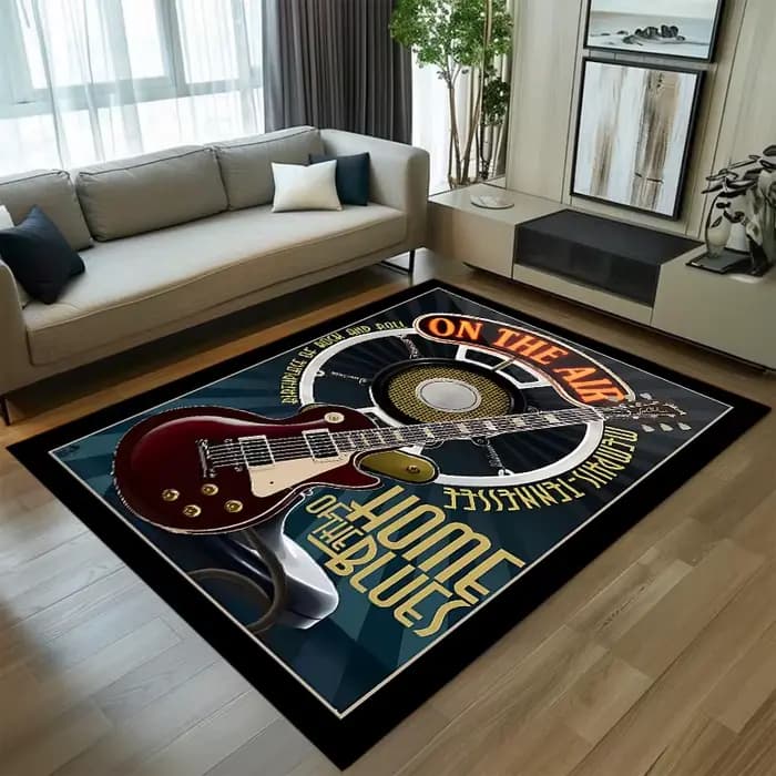 Tapis de sol vintage guitare rock, décoration intérieure, salon, chambre, tapis antidérapant pour chambre, motif groupe musical