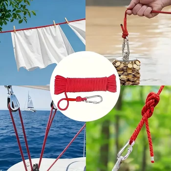 Corde de récupération rouge spécialisée de haute qualité de 10 m (787,4 pouces/393,7 pouces) avec mousqueton métallique, corde d'amarrage/ligne de pêche robuste