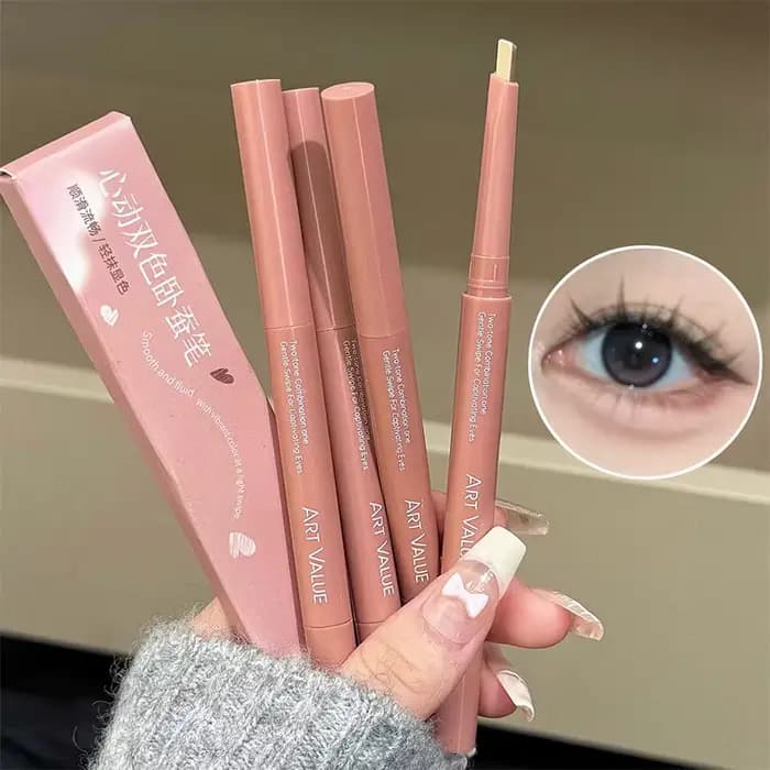 Stylo bicolore sous les yeux, crayon de ver à soie couché à Double extrémité, nu, Contour des paupières inférieures, Eyeliner Aegyo-sal, maquillage avec brosse de détail