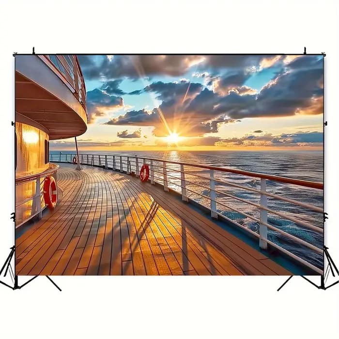 Fond de coucher de soleil sur le pont de bateau de croisière - adapté à un usage général et à la queue - beau fond pour la photographie de mer et de ciel