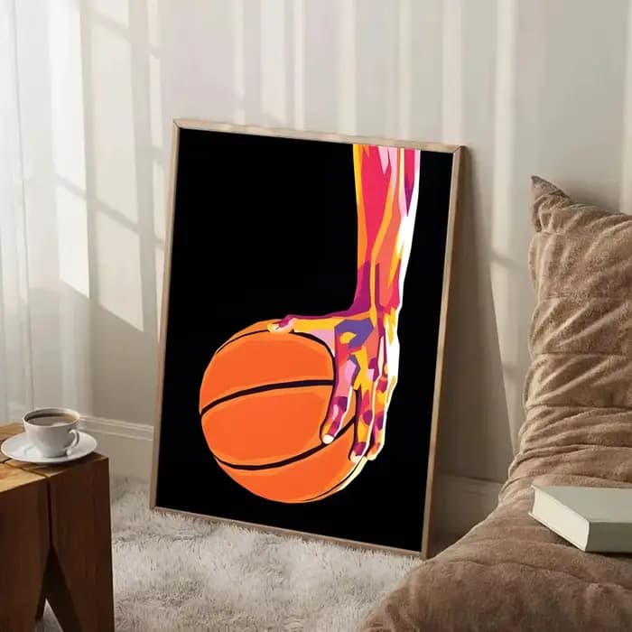 Affiche de basket-ball colorée, peinture murale, art mural pour salon, décoration de la maison et cadeaux