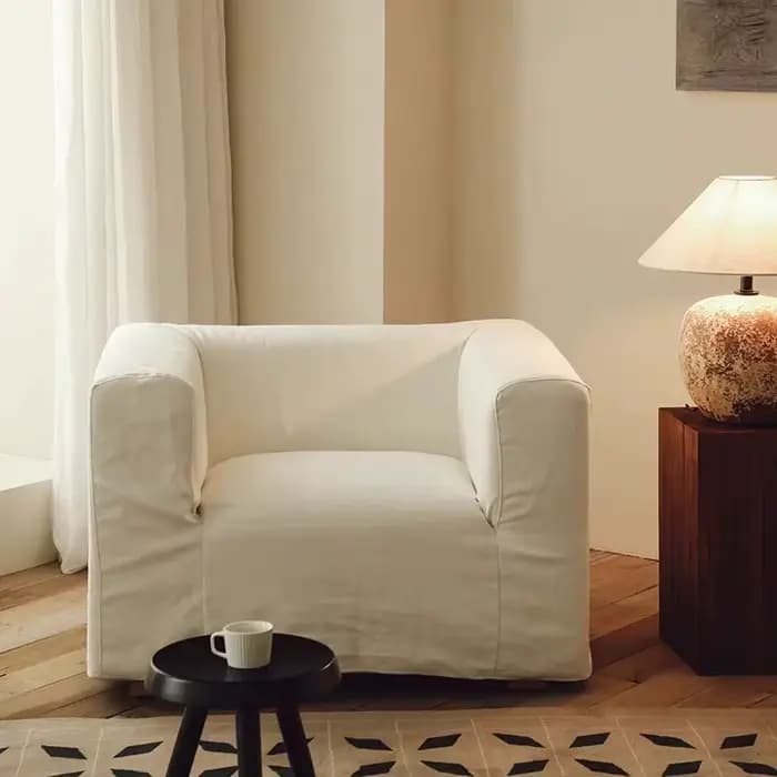 Fauteuils de salon ergonomiques design, vintage et de luxe, pour la lecture et la détente, avec structure en lin, mobilier pour la maison