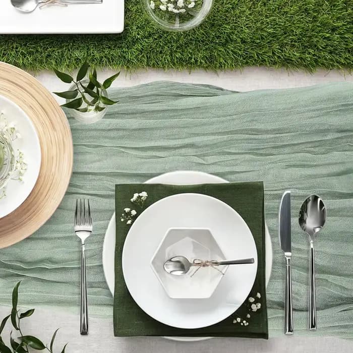 Chemin de Table vert sauge Boho rustique gaze tapis de Cheesecloth chemin de Table mariage douche nuptiale pure gaze pièce maîtresse décoration de la maison