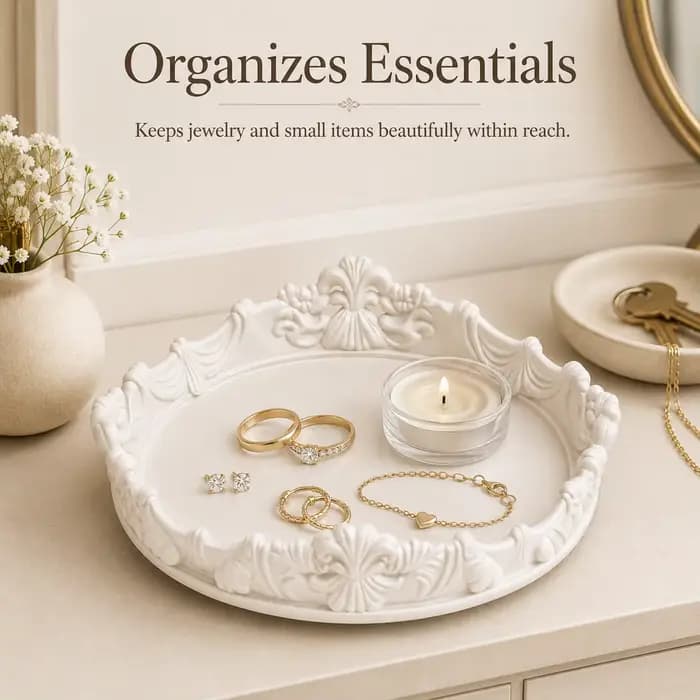Un plateau élégant de style baroque pour décorer les coiffeuses, les chambres, etc., pour ranger les cosmétiques, les bijoux, etc.