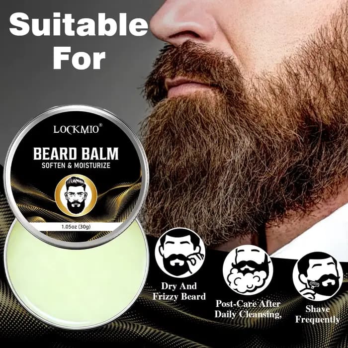 Baume adoucissant et coiffant pour barbe LOCKMIO 30g pour hommes, tenue longue durée, beurre pour moustaches, crème hydratante et définissante pour poils du visage