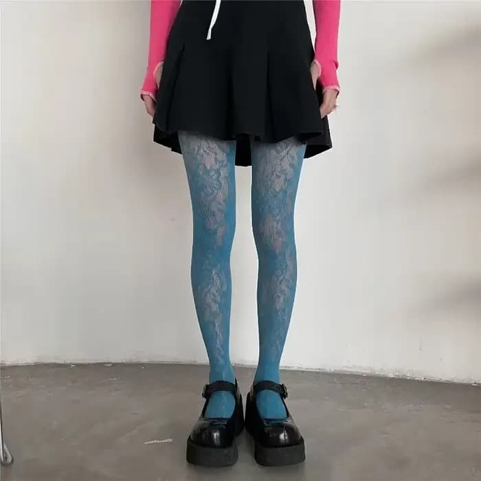 Lolita – collants floraux Style Punk pour filles, bas colorés, cuisses hautes, Lingerie Sexy pour femmes, collants en résille en maille ajourée
