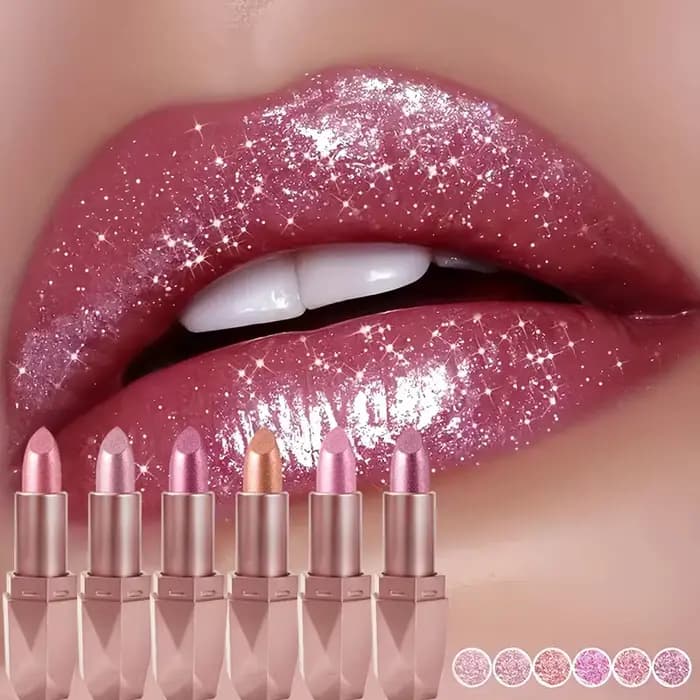 Rouge à lèvres pailleté nacré diamanté