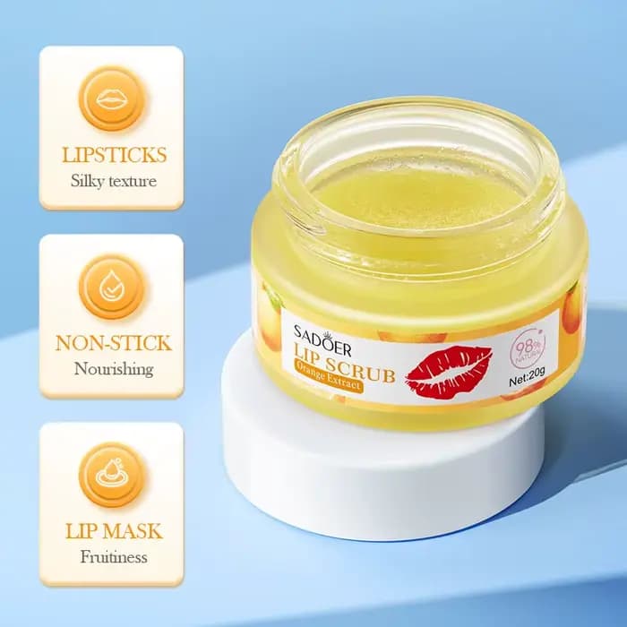 SADOER Gommage Lèvres Fraise Pêche Exfoliant Élimination Peaux Mortes Atténuation des Taches Foncées & Hydratant Baume
