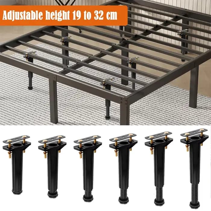 6 pièces Pieds de support télescopiques améliorés et réglables pour sommier, support de charge pour le bas du lit, pieds de support pour lattes centrales du cadre