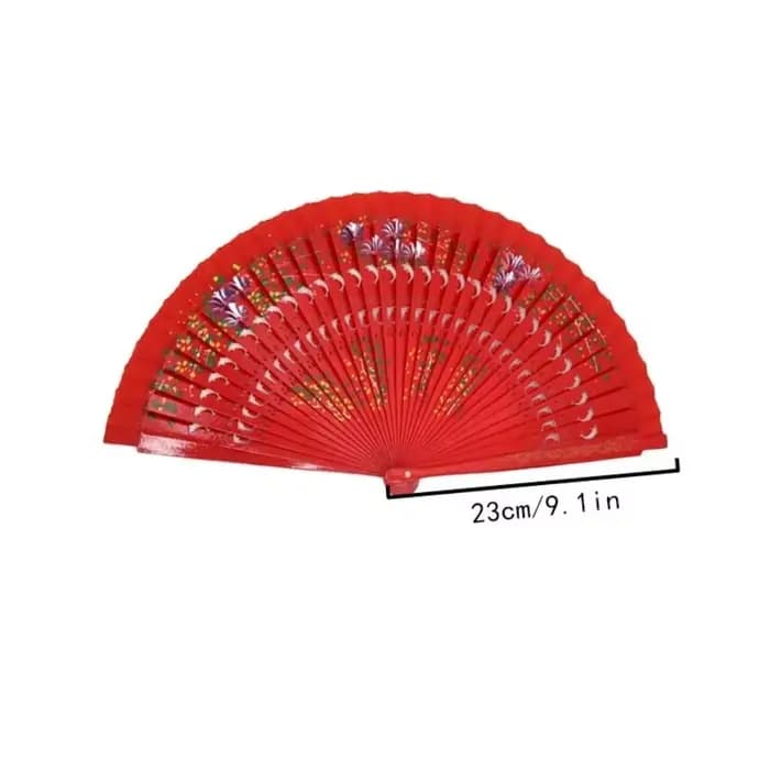 Éventail pliant en bois à design ajouré, mécanisme de pliage, surface peinte, double face, idéal pour les cadeaux de mariage