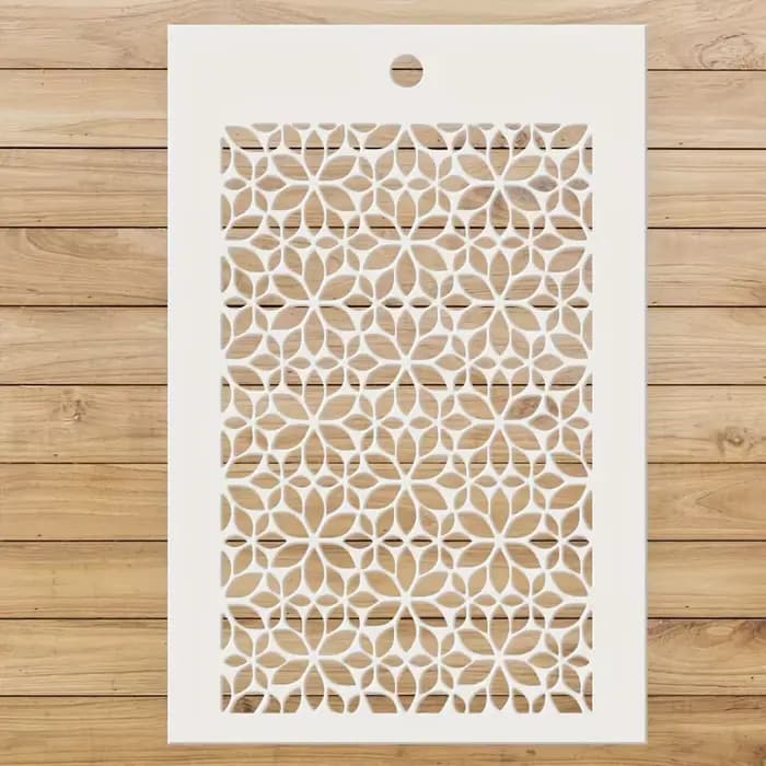 Pochoir PET géométrique floral – Motif floral réutilisable pour murs, meubles et tissus