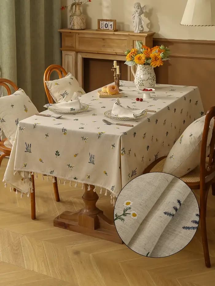 Nappe en lin avec oreille de blé brodée, pour cuisine, salon, Table à manger, décor de Table de rassemblement festif