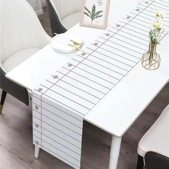 Chemin de table pour carnet de notes en composition de lin, décor de salle à manger pour la cuisine de la maison, le premier jour de l'école