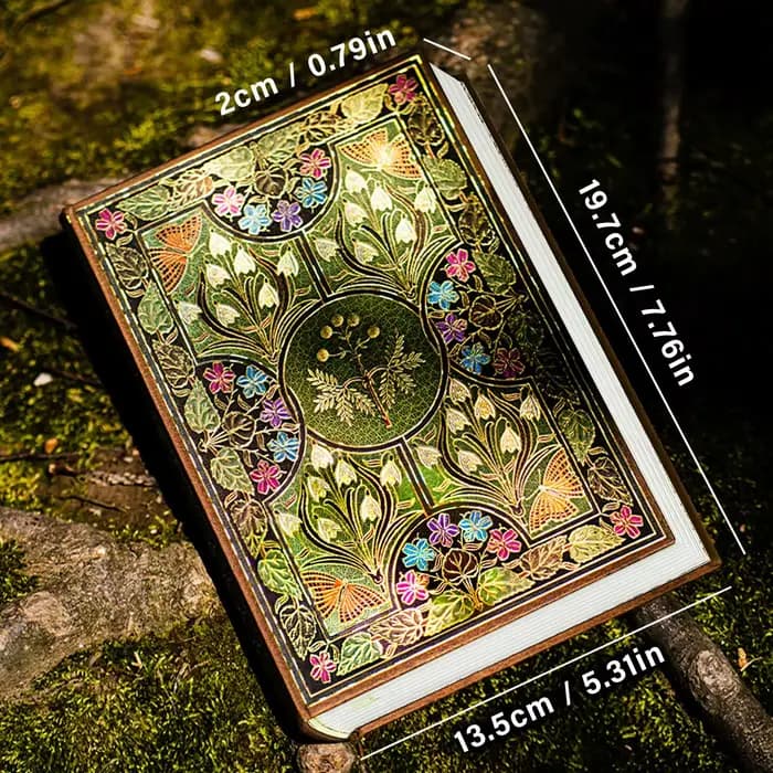 Journal floral vintage de 256 pages - Journal à couverture rigide en feuille d'or avec signet, pages colorées papillon, carnet de voyage de luxe et cadeau