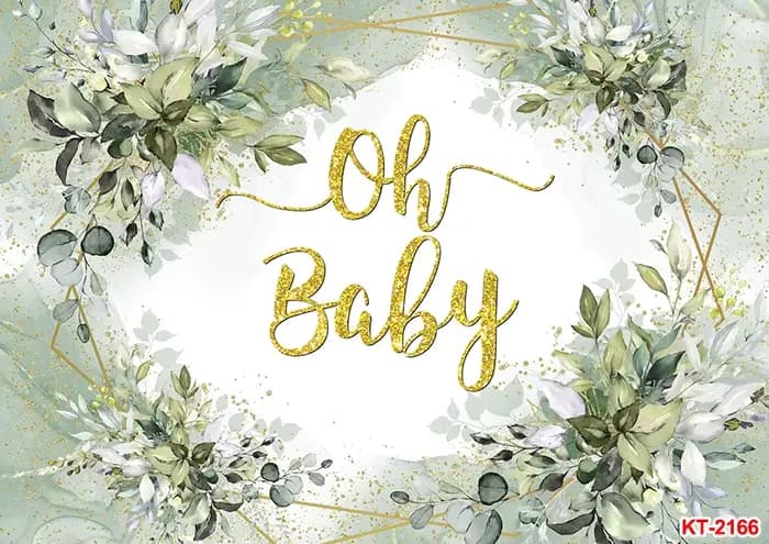 Toile de fond vert sauge pour fête prénatale, verdure neutre, Eucalyptus, or Oh, bannière pour bébé, pour garçon et fille, fête révélatrice du sexe