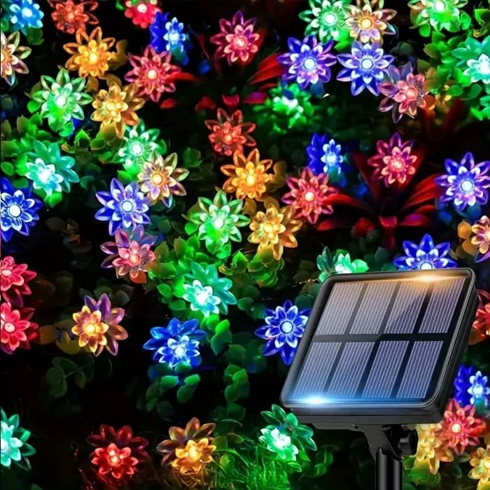 Guirlandes lumineuses solaires en forme de fleur de lotus, 100/50/20 LED, lumières féériques à double couche en forme de fleurs de cerisier pour jardin, clôture, patio, cour, Noël