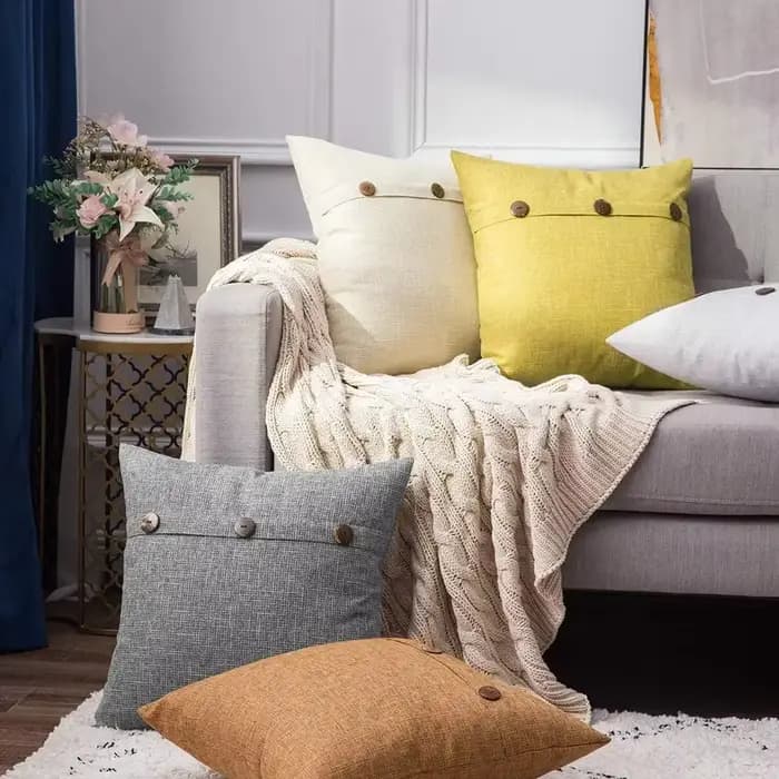 Juste de coussin en lin avec bouton, taie d'oreiller décorative nordique, canapé de salon, décoration d'intérieur, 45x45cm
