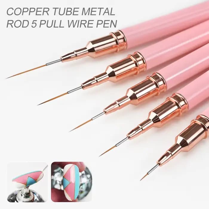 7/10/12/15/20m rose français Nail Art Liner peinture brosse 5 pièces/ensemble Ultra-mince lignes allongées ongles dessin stylo brosse bricolage manucure