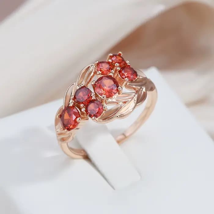 SYOUJYO – bagues en pierre naturelle pour femmes, rouge brillant, couleur or Rose, élégant, Vintage, bijoux de mariage, fête de famille, meilleur cadeau, 585