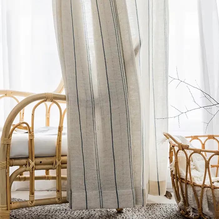 Rideau en lin et coton de style français, à rayures bleues, pour chambre à coucher, salon, balcon, livre, chambre d'enfant, fil personnalisé