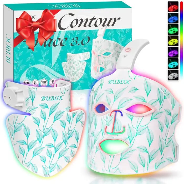 Masque facial LED 8 couleurs portable en silicone LED lumière rouge thérapie proche infrarouge pour anti-âge, rides, rajeunissement de la peau usage domestique