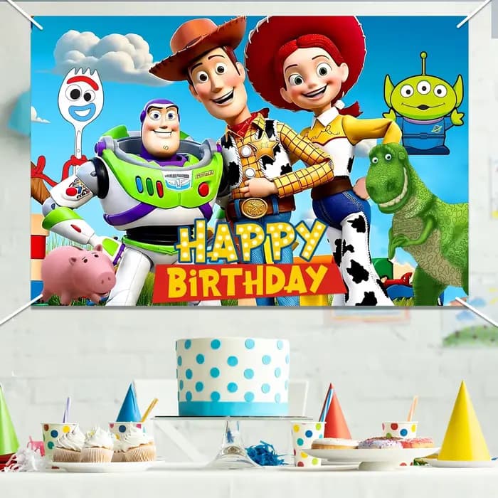 Toile de fond d'anniversaire sur le thème des dessins animés, fond photo Joyeux Anniversaire sur le thème des jouets, décorations de bannière photo pour fête d'anniversaire