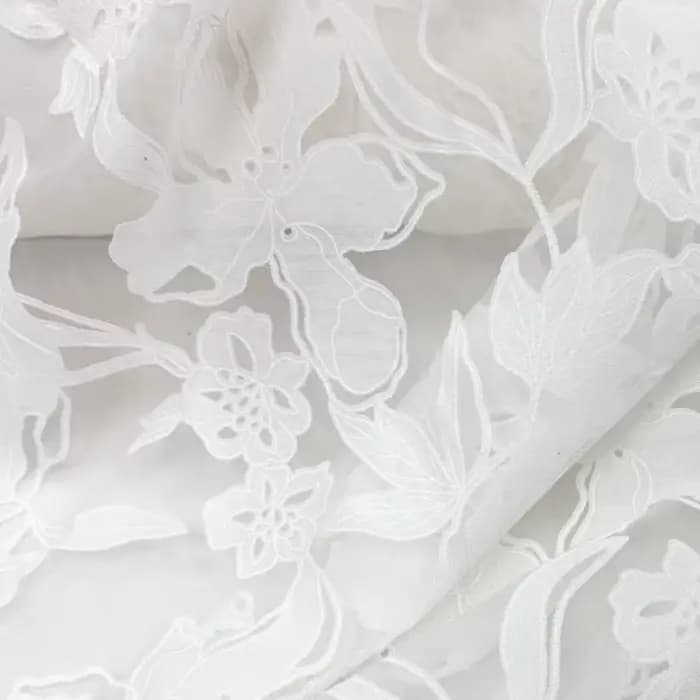 Tissu en polyester et lin blanc à motif floral de pivoine, semi-transparent, doux et léger, pour chemises, robes, vêtements de mode, matériel de couture, textile