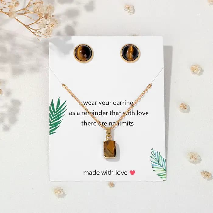 Pendentif en pierre rectangulaire vintage pour hommes et femmes, colliers de la présidence, boucles d'oreilles rondes, ensemble de bijoux en pierre naturelle, clous d'oreille