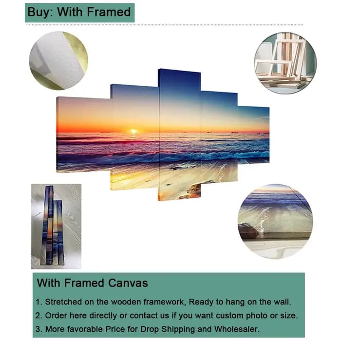 Affiche de paysage lever du soleil Seavie, 5 pièces, peinture artistique sur toile, image murale de salon, chambre à coucher, décoration murale modulaire de la maison