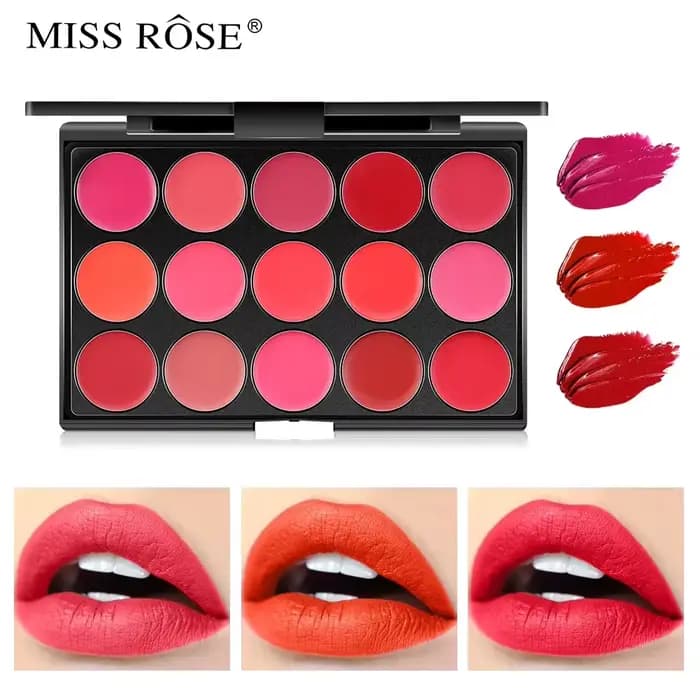 Miss Rose 15 couleurs longue durée brillant à lèvres Palette maquillage imperméable rouge
