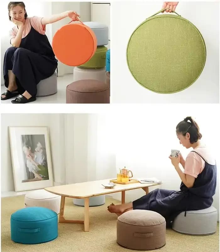 Coussin de méditation en lin, Tatami rond, éponge épaisse amovible, coussin de siège de sol, Futon de Style japonais, décoration de maison