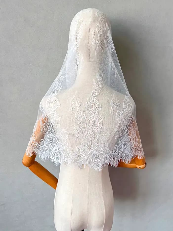 Voile d'église mantille en dentelle, couverture de tête en mousseline de masse latine, voile chrétien espagnol noir pour mariage, chapelle de mariée, voile catholique