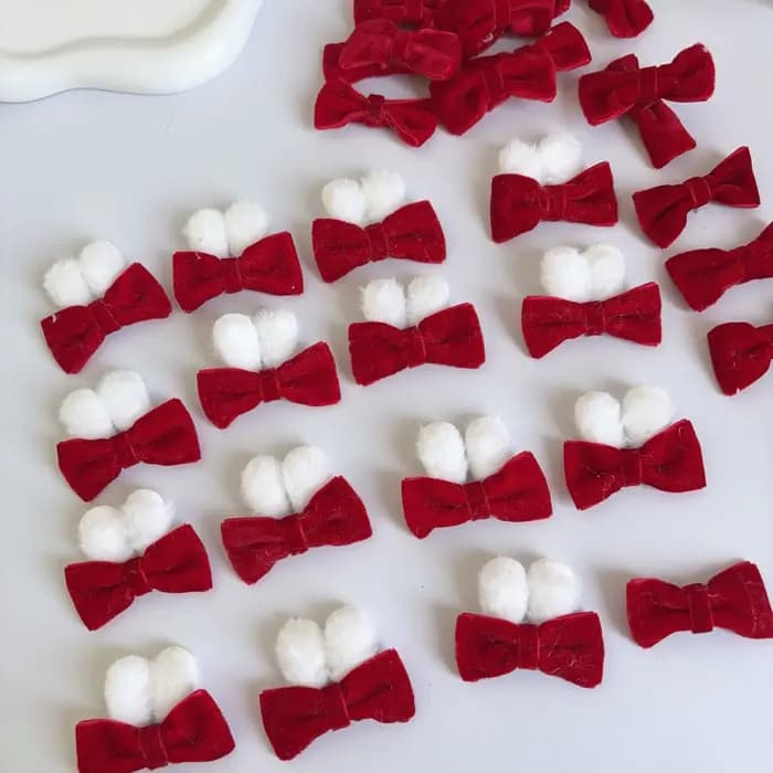 Accessoire de décoration pour vêtements, jouet, nœud rouge vif en peluche 10/5, oreilles de lapin, fait main, accessoire festif