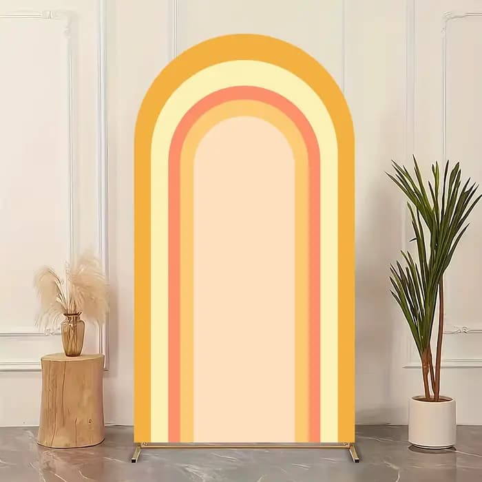 Voici l'arrière-plan de fête d'anniversaire « Here Comes The Sun » orange, arc-en-ciel, soleil, pour garçons, décoration photo, fond de photographie pour baby shower