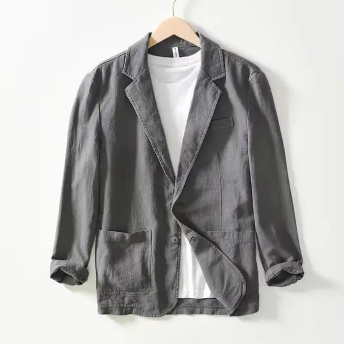 Blazer en coton et lin pour homme, style rétro, décontracté, polyvalent, léger, pour les voyages et les occasions professionnelles