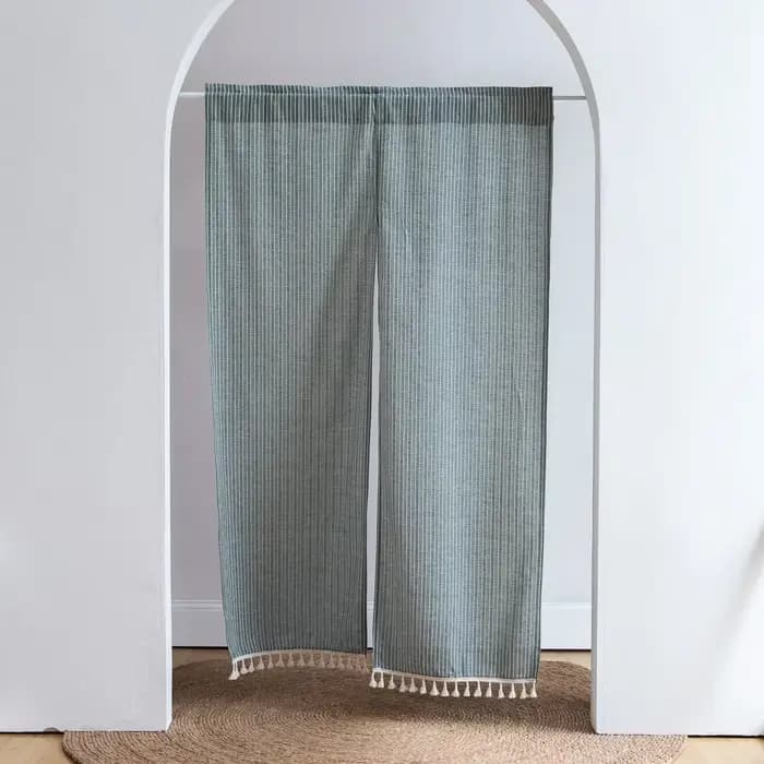 Rideau de porte en coton et lin de Style japonais, rideau de séparation rayé Jacquard pour cuisine, salon, chambre à coucher, rideau décoratif